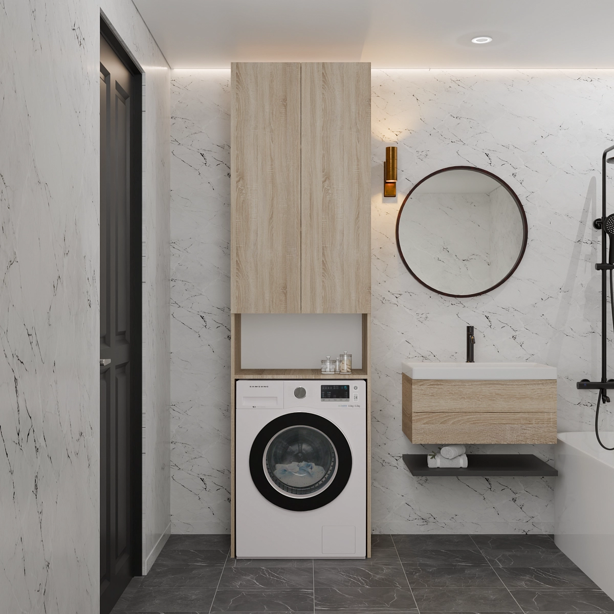 Шкаф-пенал с нишей для стиральной машины Эрис Дуб Сонома